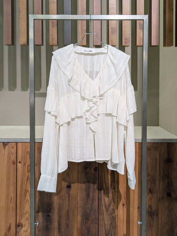 COTTON JACQUARD FRILL TOP