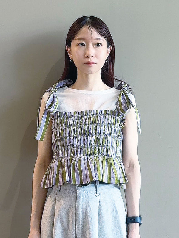 Cotton Wave Stripe Print Shiring Top