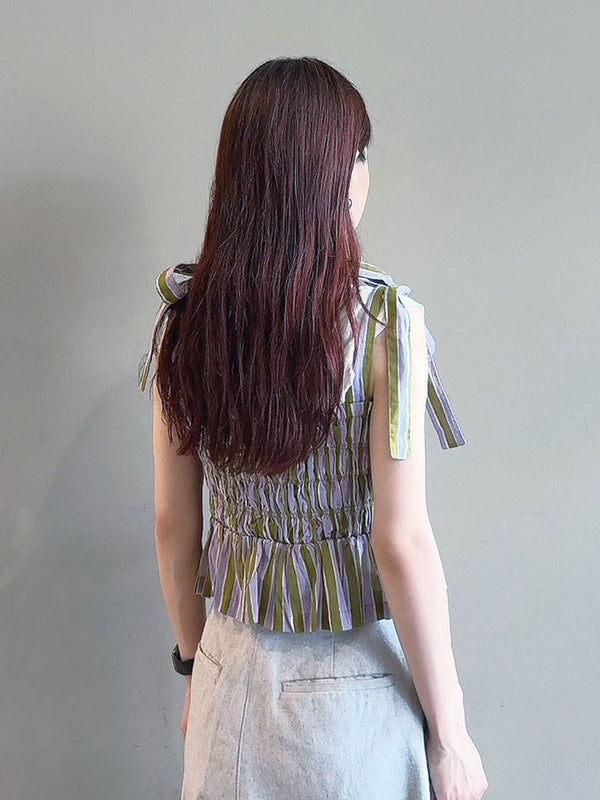 Cotton Wave Stripe Print Shiring Top