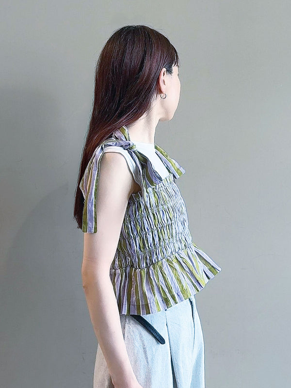 Cotton Wave Stripe Print Shiring Top