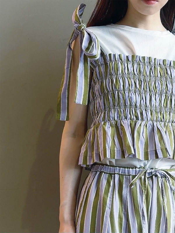 Cotton Wave Stripe Print Shiring Top