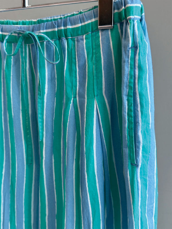 Cotton Wave Stripe Print Pants