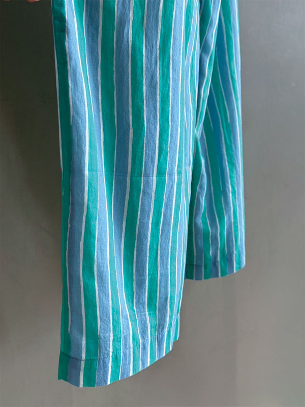 Cotton Wave Stripe Print Pants