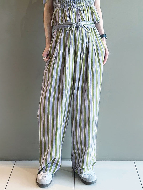 Cotton Wave Stripe Print Pants