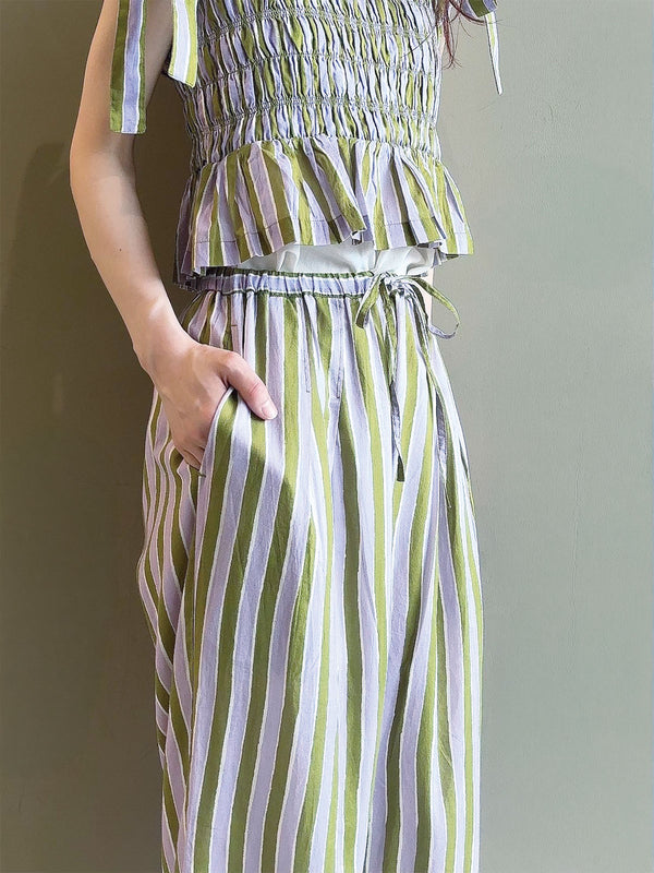 Cotton Wave Stripe Print Pants