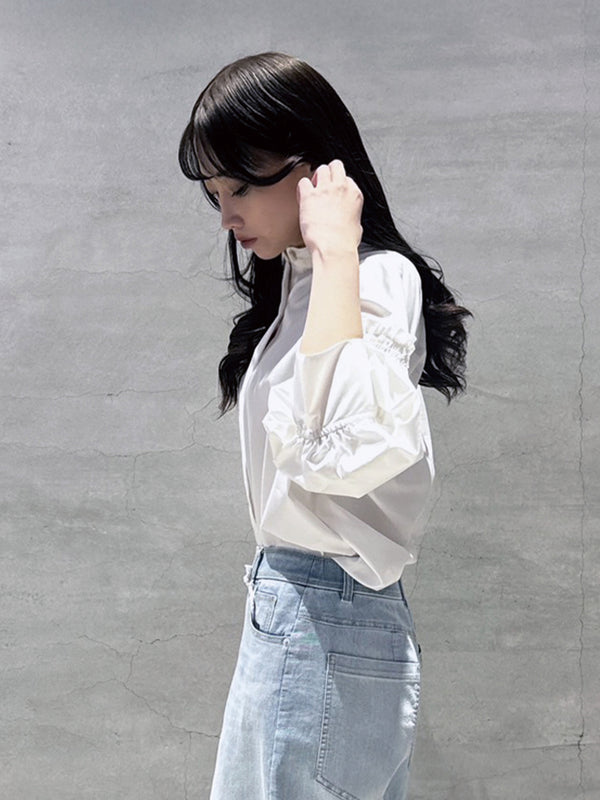 バルーン袖ストライブシャツ