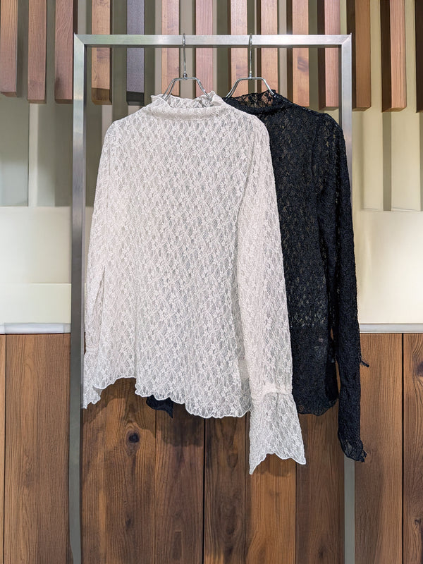 ストレッチレースハイネックトップス