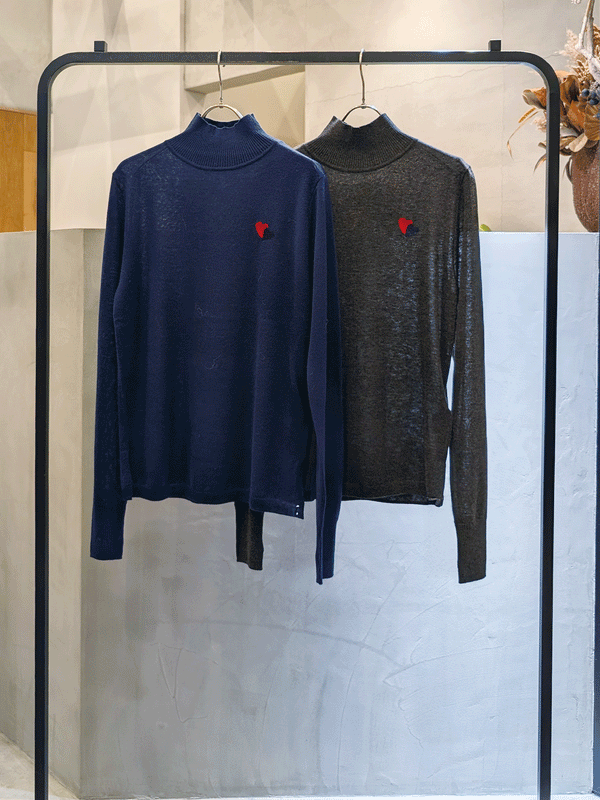 ウールシルク♡ワンポイントハイネックPO