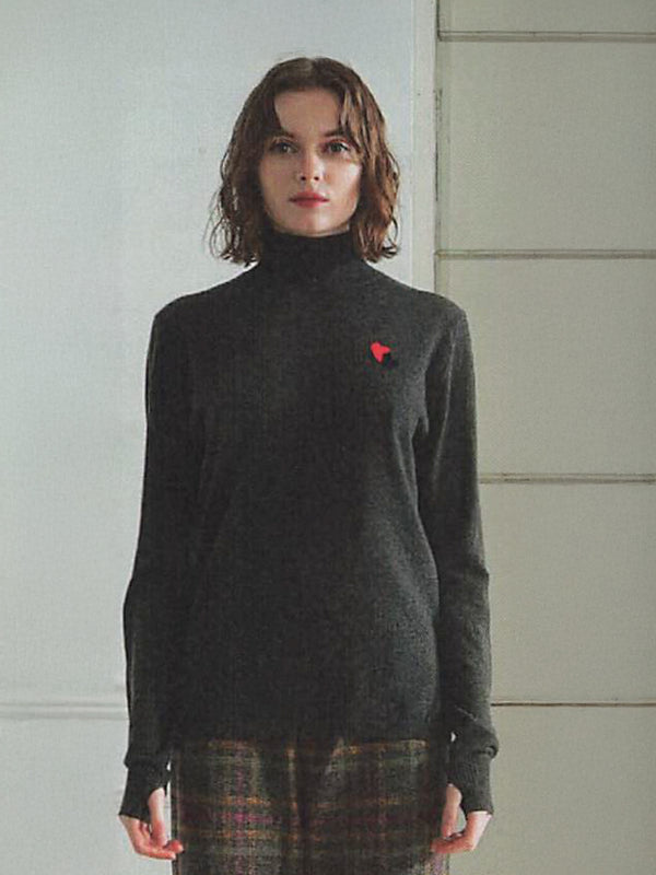 ウールシルク♡ワンポイントハイネックPO