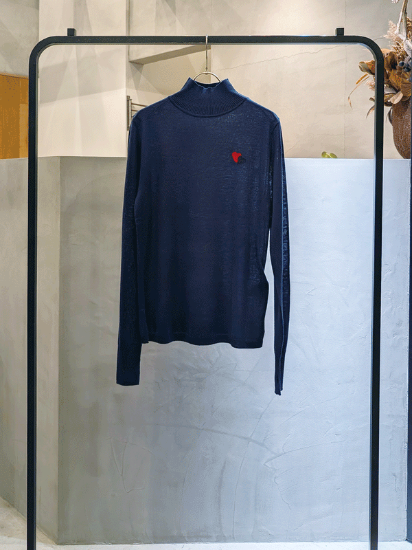 ウールシルク♡ワンポイントハイネックPO