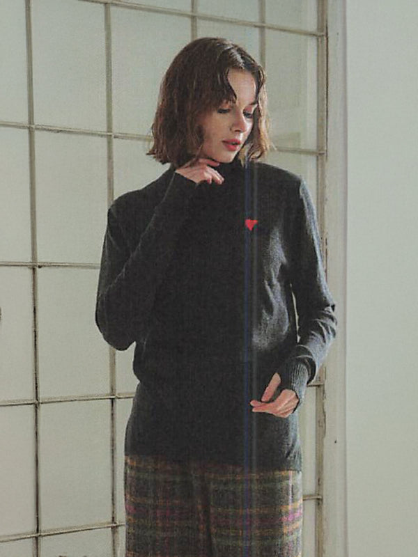 ウールシルク♡ワンポイントハイネックPO