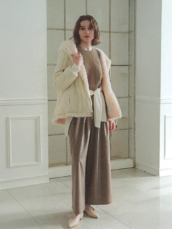 ボア×タフタリバーシブルフーディーコート