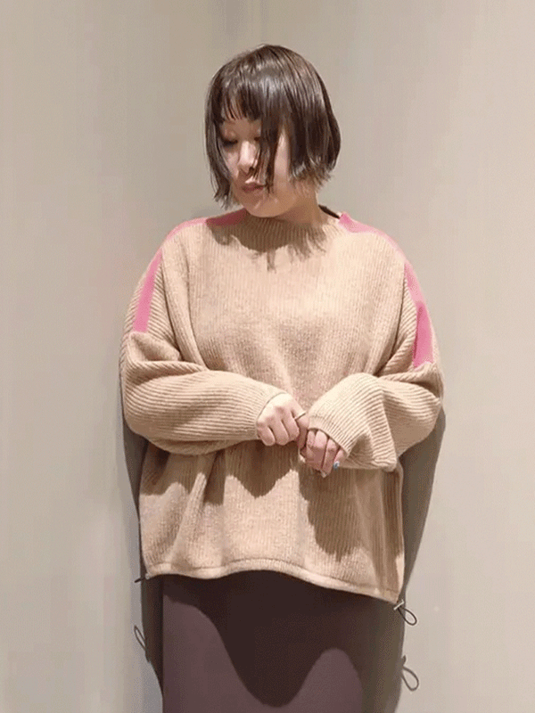 カラーラインアゼ編みワイドシルエットPO