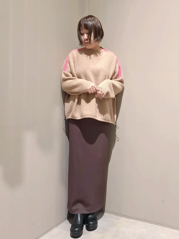 カラーラインアゼ編みワイドシルエットPO