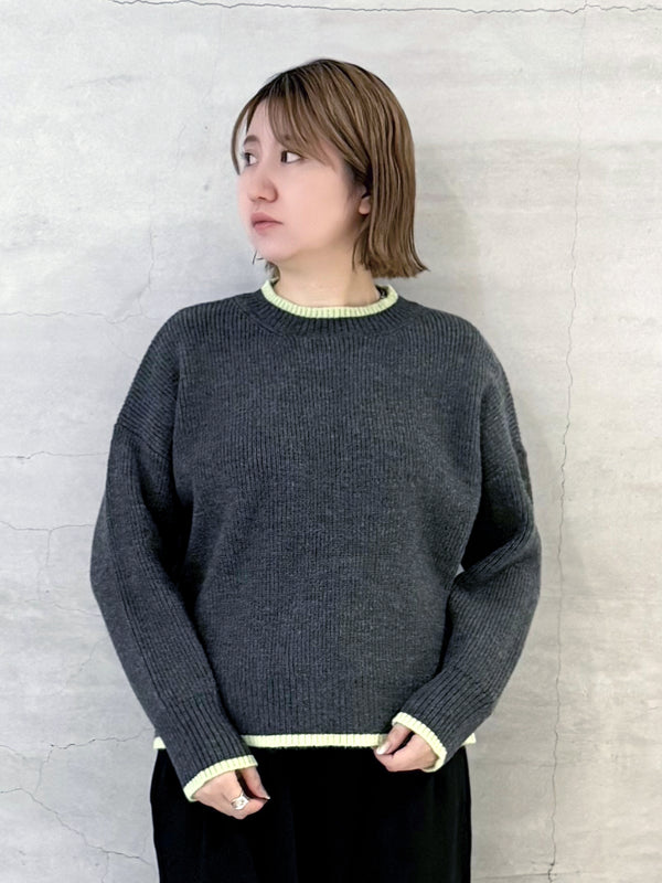 バイカラーライン畦編みニット