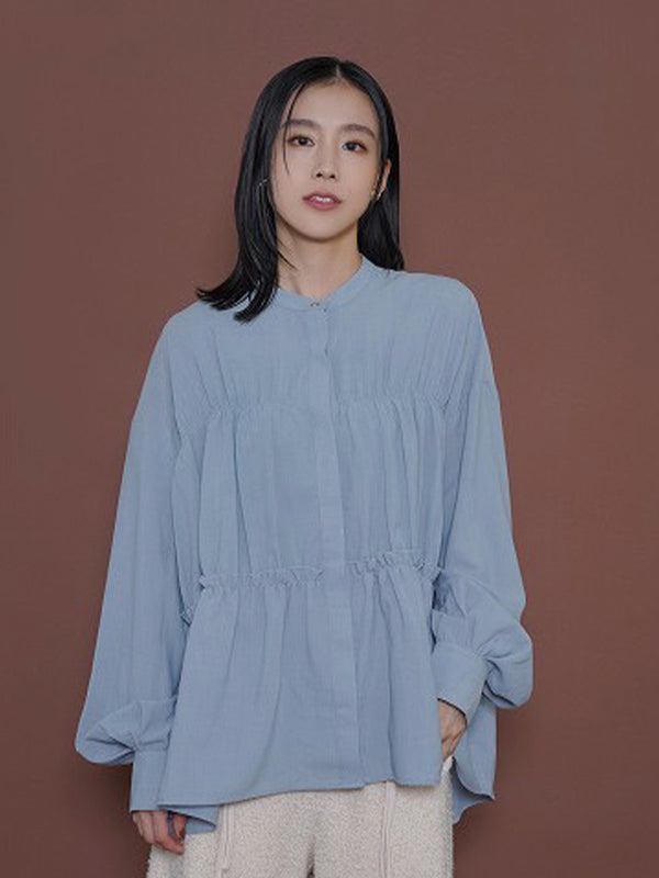 シャーリングティアードブラウス