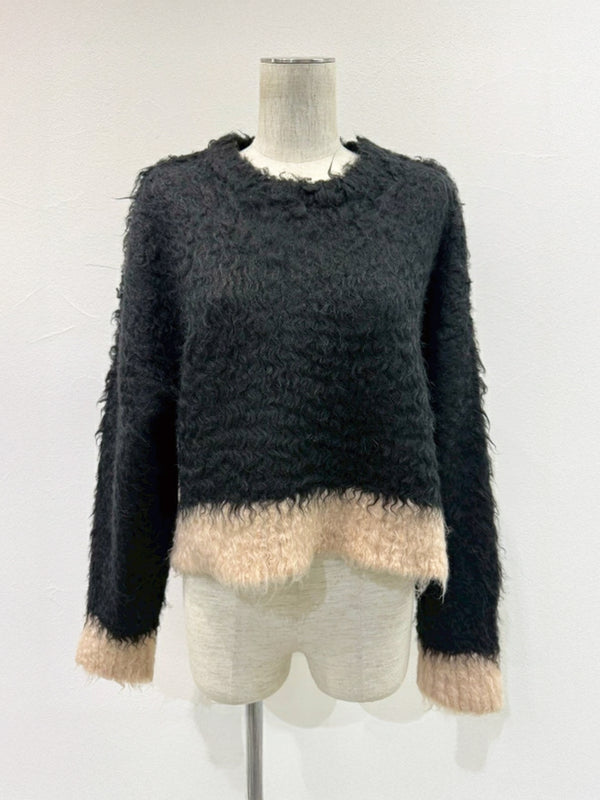 配色カーリーショートニット