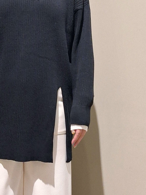 アシメスリットレイヤーリブニット