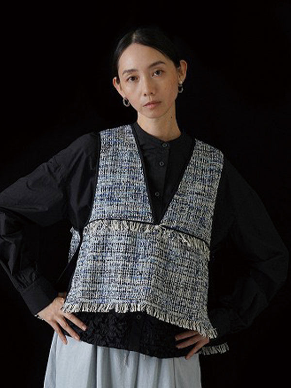 バックオーバートリムツイードベスト
