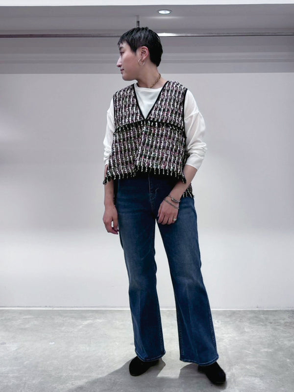 バックオーバートリムツイードベスト