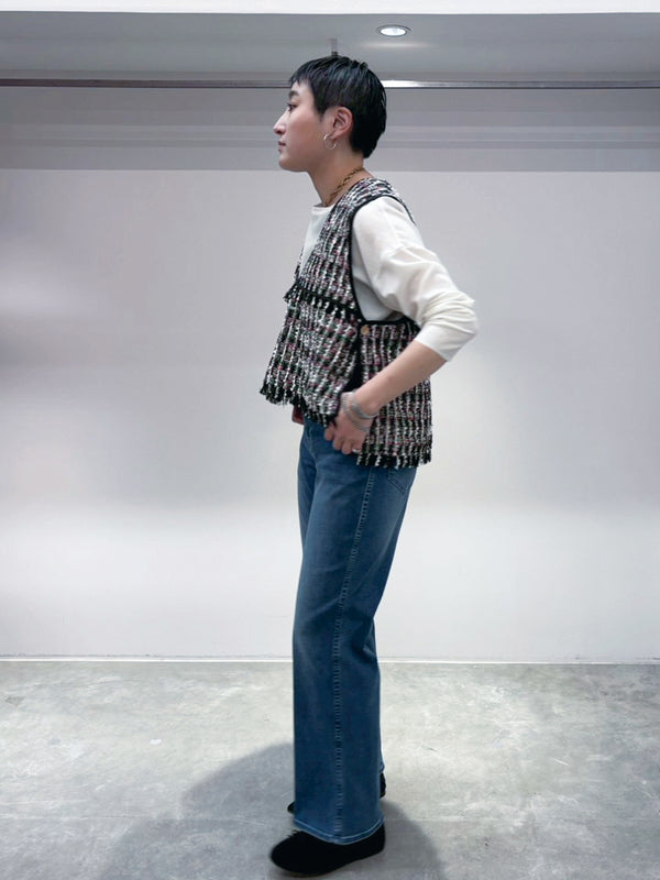 バックオーバートリムツイードベスト