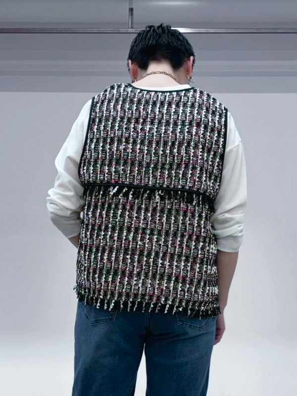 バックオーバートリムツイードベスト