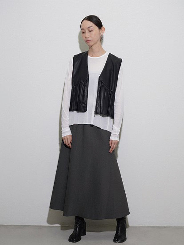 ヴィーガンレザーバルーンギャザーベスト