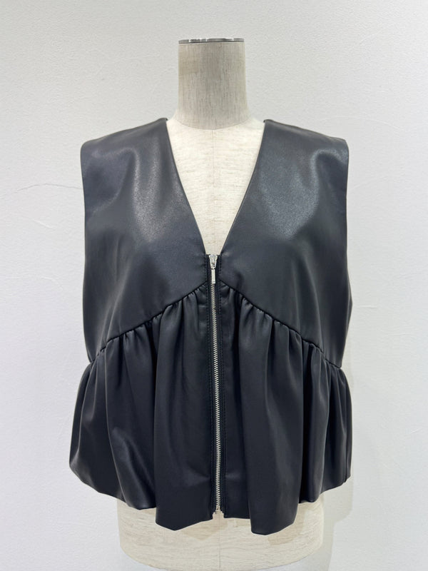 ヴィーガンレザーバルーンギャザーベスト