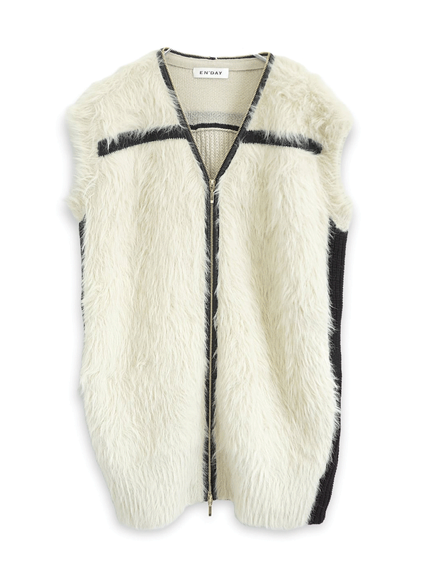 ファー×ニットベスト