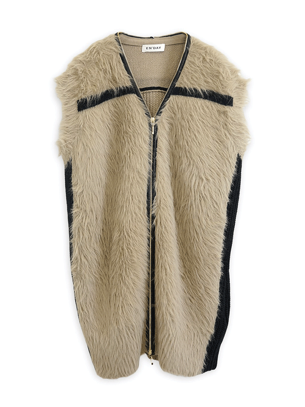 ファー×ニットベスト