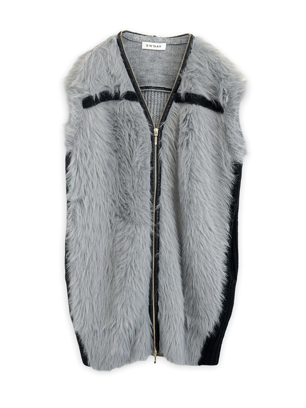 ファー×ニットベスト