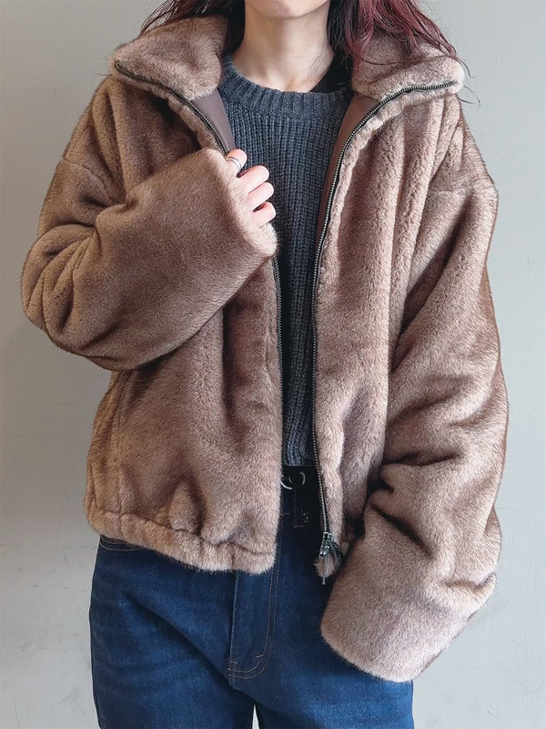 スタンドカラーフェイクファーブルゾン