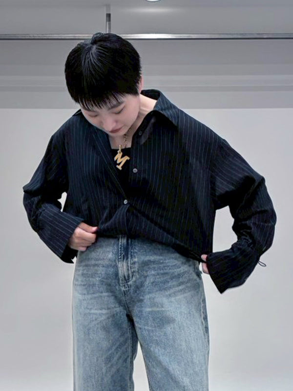 ストライプドライタッチドロストスリーブシャツ