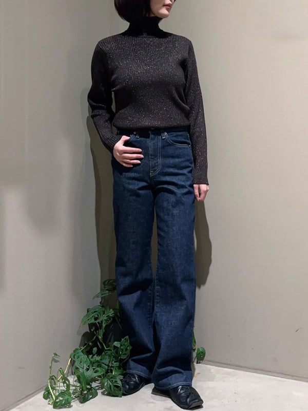 ラメボーダーリブニット