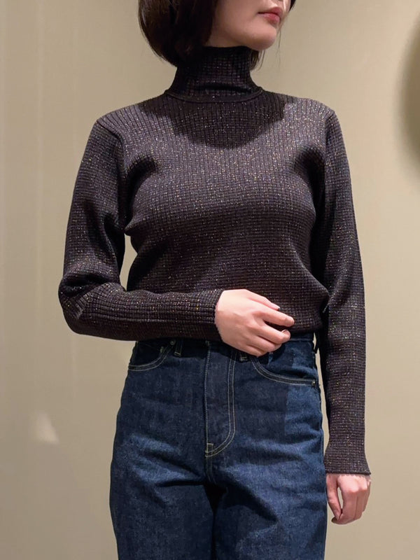 ラメボーダーリブニット