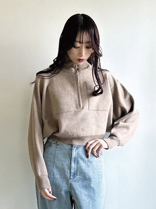 ハーフジップニットセットアップ