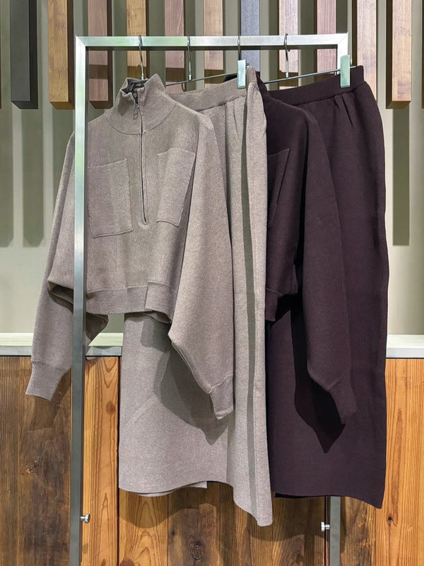 ハーフジップニットセットアップ