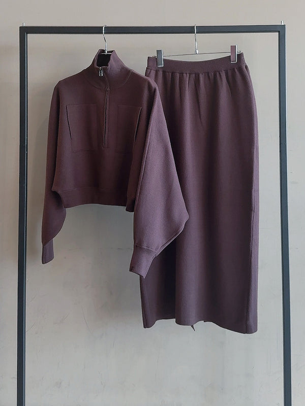 ハーフジップニットセットアップ