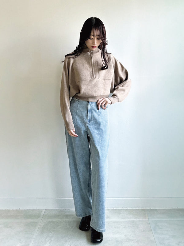 ハーフジップニットセットアップ