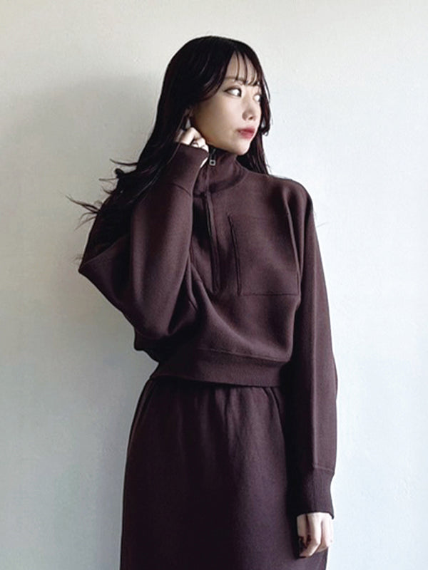 ハーフジップニットセットアップ