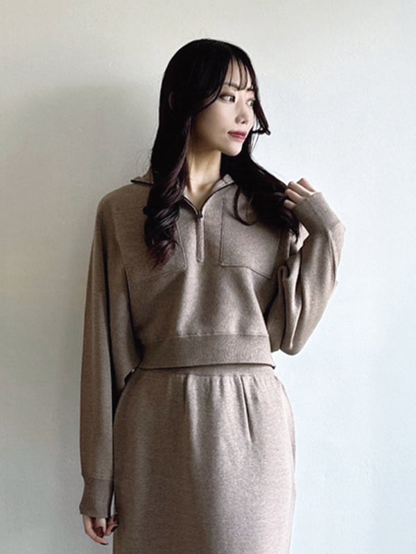 ハーフジップニットセットアップ