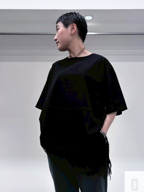 アシンメトリーレースTシャツ