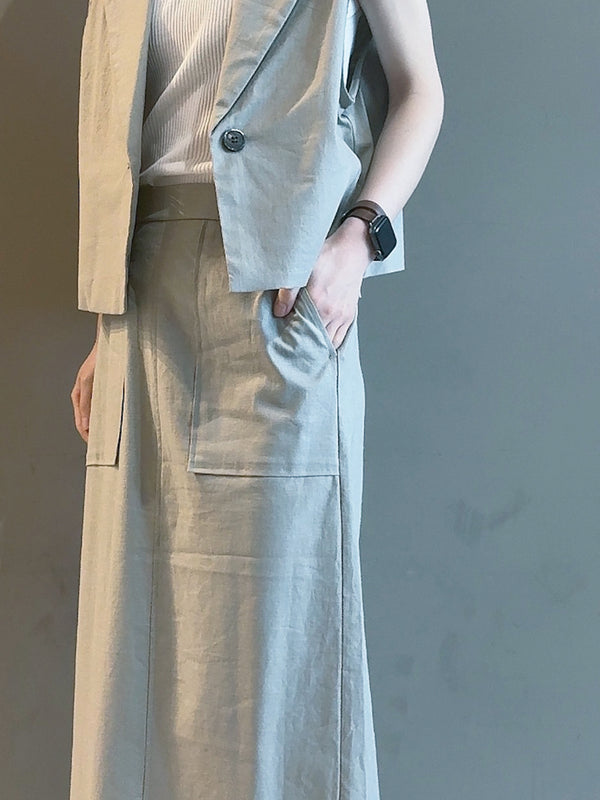 フレンチリネンストレッチタイトスカート