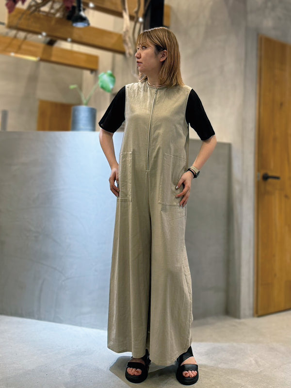 フレンチリネンストレッチサロペット