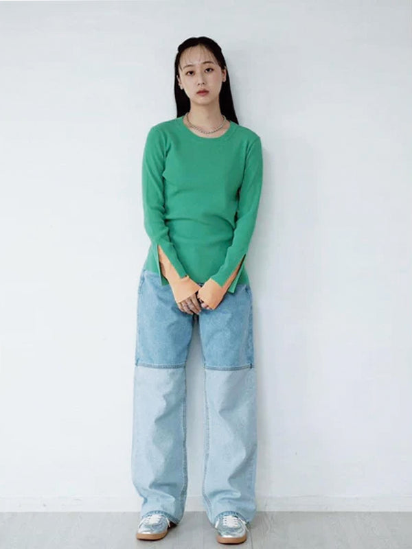 COLOR BLOCK RIB KNIT TOP