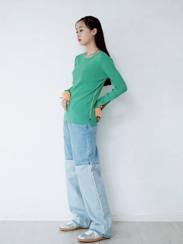 COLOR BLOCK RIB KNIT TOP