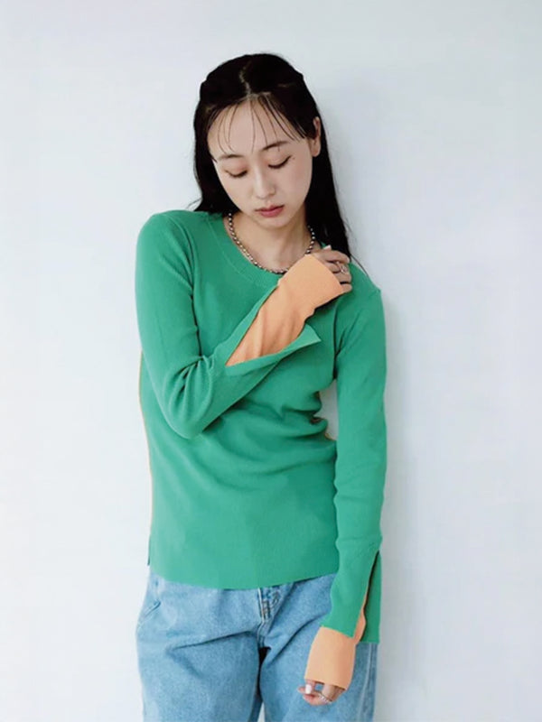 COLOR BLOCK RIB KNIT TOP