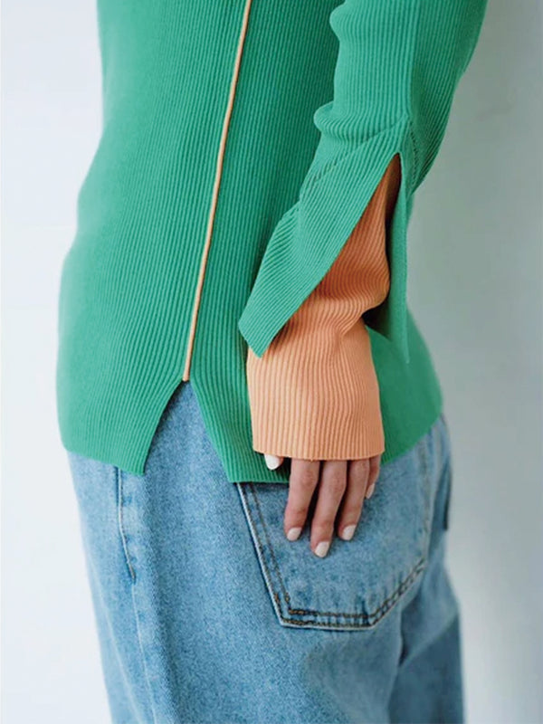 COLOR BLOCK RIB KNIT TOP