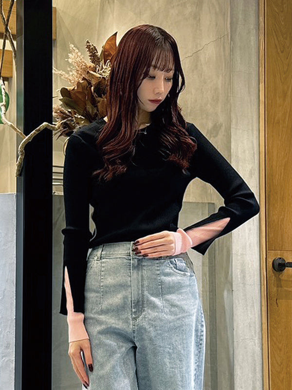 COLOR BLOCK RIB KNIT TOP