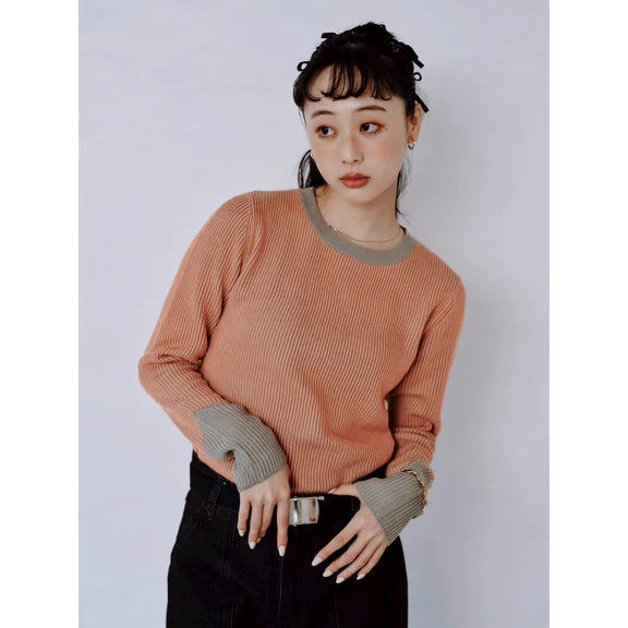 CONTRAST TRIM RIB KNIT TOP